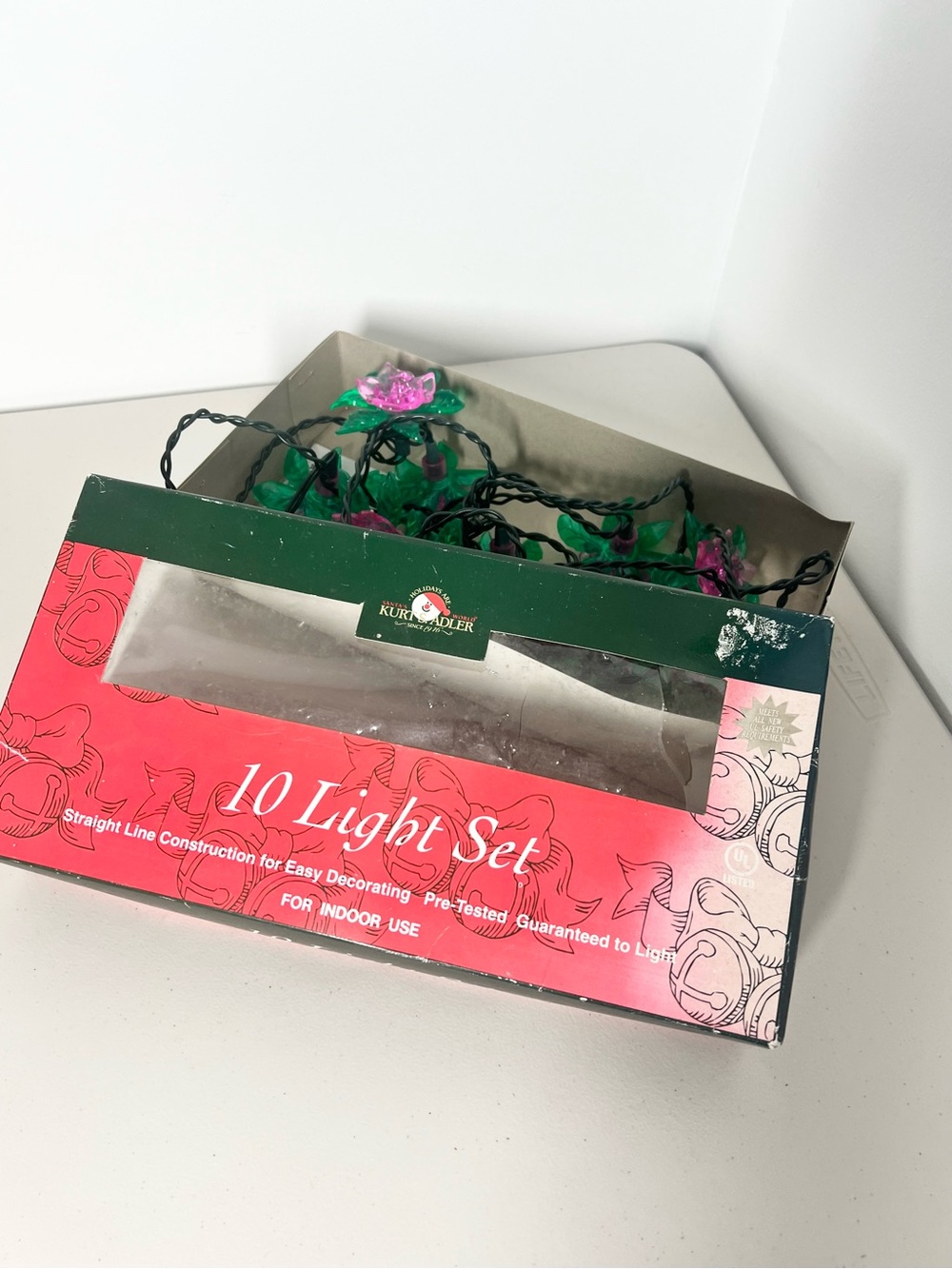 Vintage Christmas Kurt Adler 10 String Light Rose Pink